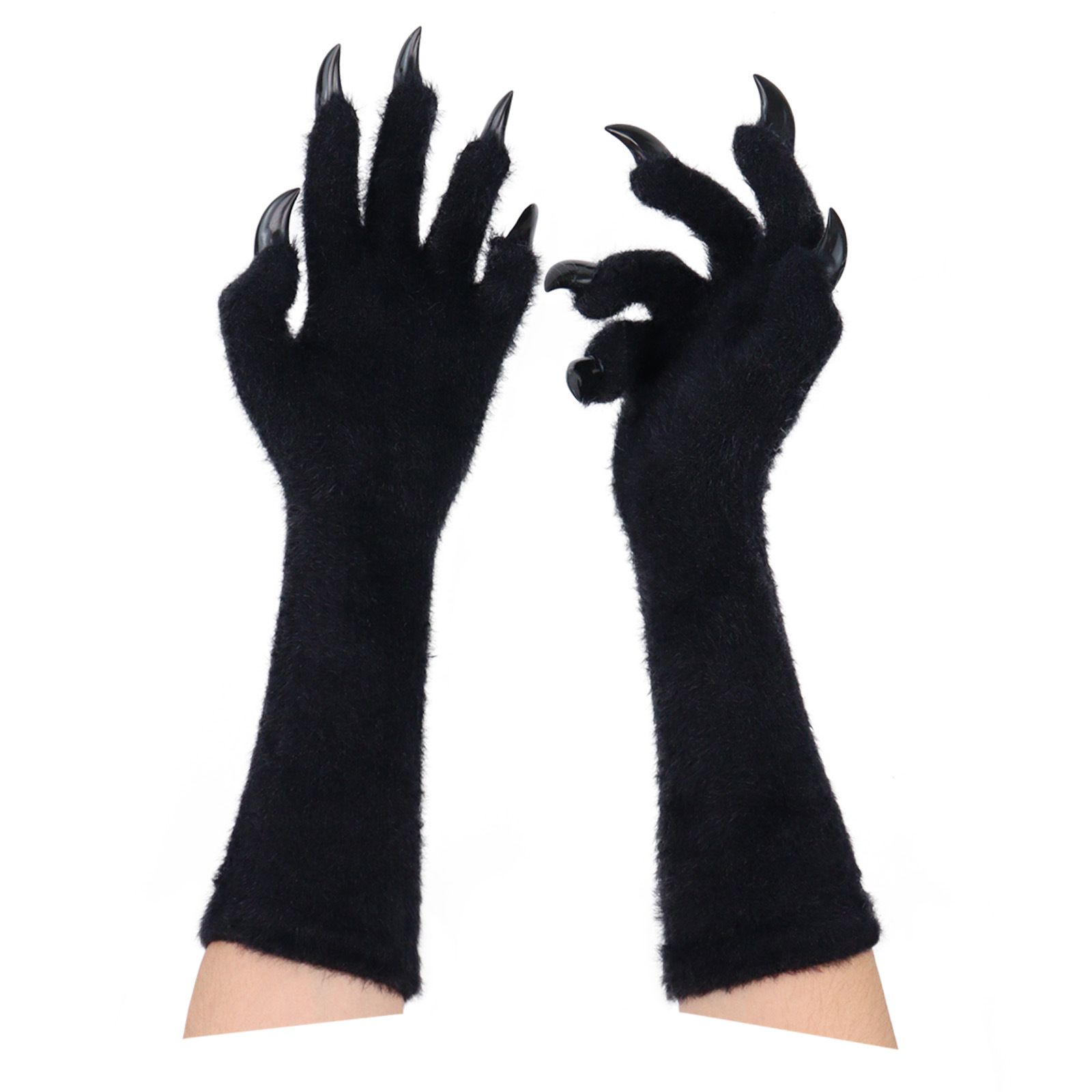 1 Pair Black Realistic Long Claw Gloves – Halloween Costume Beast Paw Prop — image 1