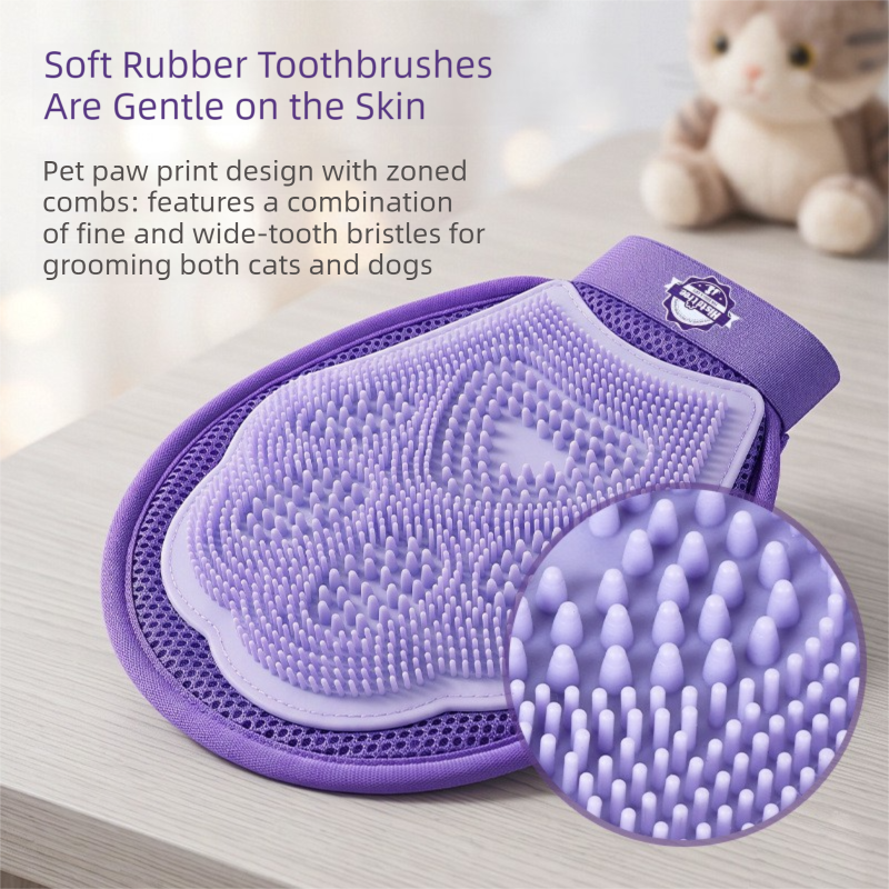Purple Pet Grooming Gloves for Dogs and Cats - 2 Pack Purple Silicone Massage view 4