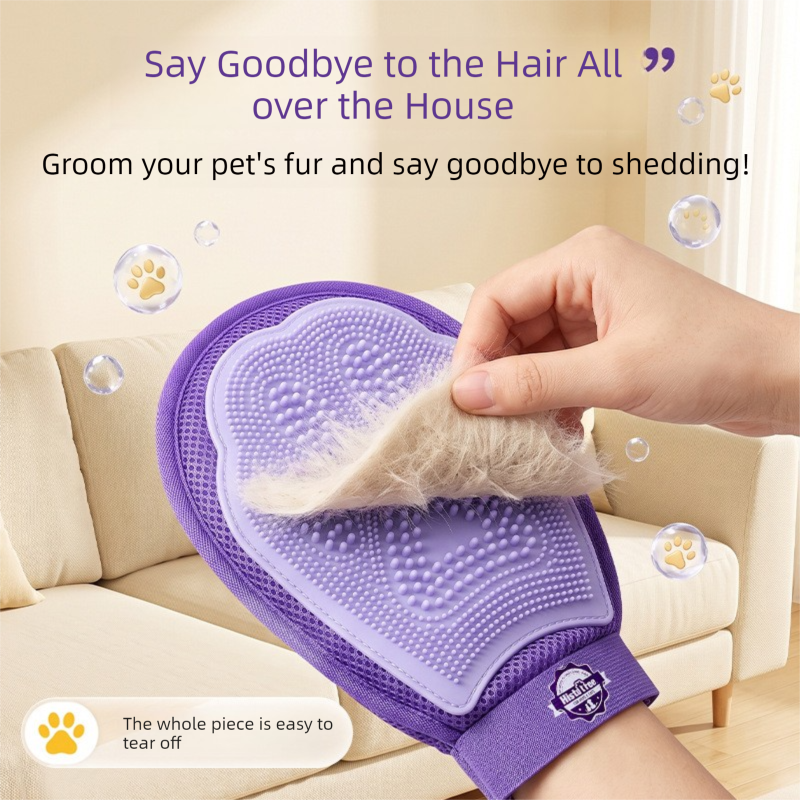 Purple Pet Grooming Gloves for Dogs and Cats - 2 Pack Purple Silicone Massage view 6