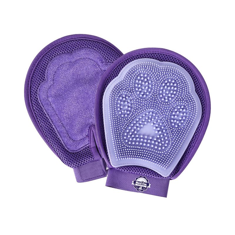 Purple Pet Grooming Gloves for Dogs and Cats - 2 Pack Purple Silicone Massage view 8