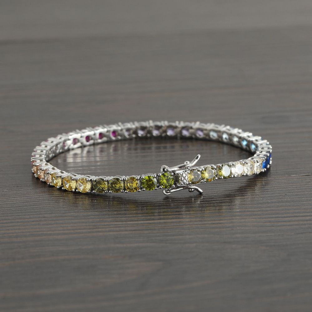 Silver Rainbow Zircon Tennis Bracelet – 4mm Single Row Hip Hop Jewelry with view 2