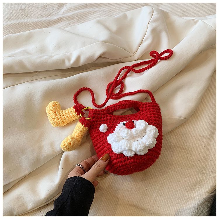 Red Handmade Crochet Santa Claus Bag – Festive Christmas Knitted Shoulder view 3