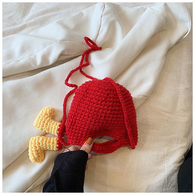 Red Handmade Crochet Santa Claus Bag – Festive Christmas Knitted Shoulder view 4