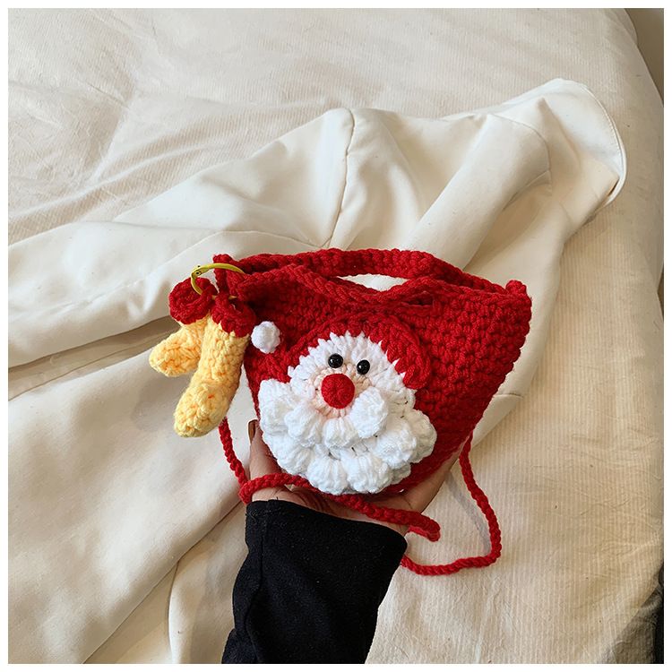 Red Handmade Crochet Santa Claus Bag – Festive Christmas Knitted Shoulder view 5
