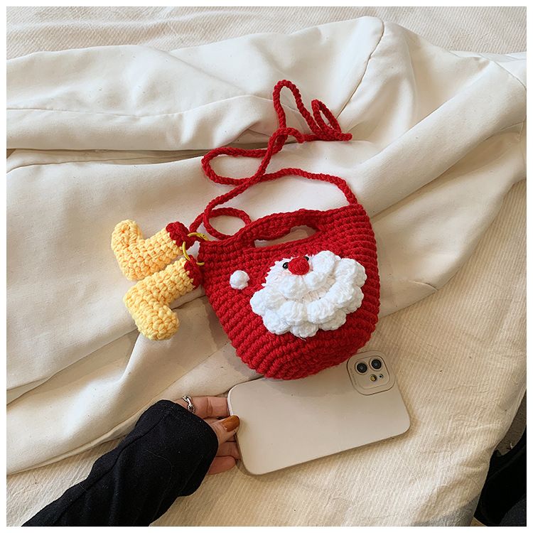 Red Handmade Crochet Santa Claus Bag – Festive Christmas Knitted Shoulder view 7