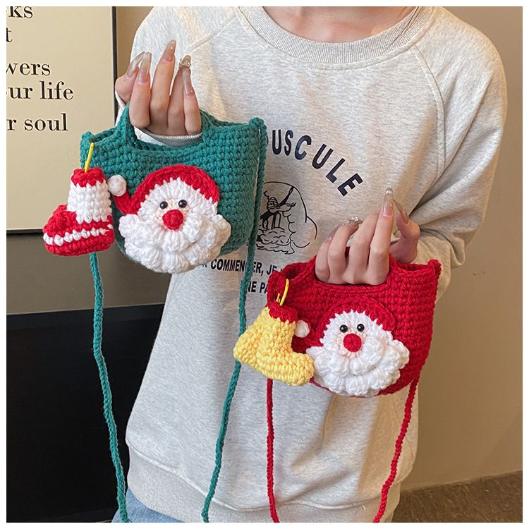 Red Handmade Crochet Santa Claus Bag – Festive Christmas Knitted Shoulder view 8