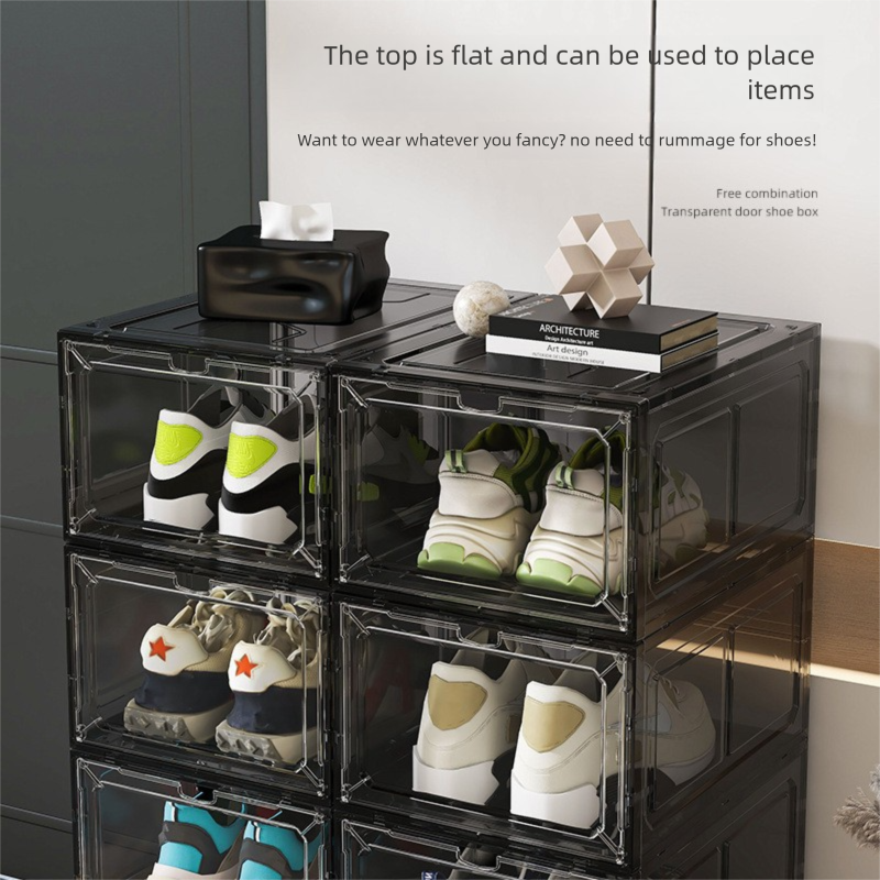 White Transparent Magnetic Shoe Box Stackable Dustproof Sneaker Storage Case view 2