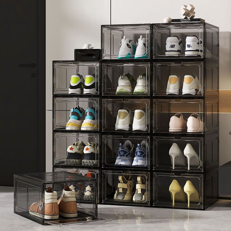 Black Transparent Magnetic Shoe Box Stackable Dustproof Sneaker Storage Case view 4