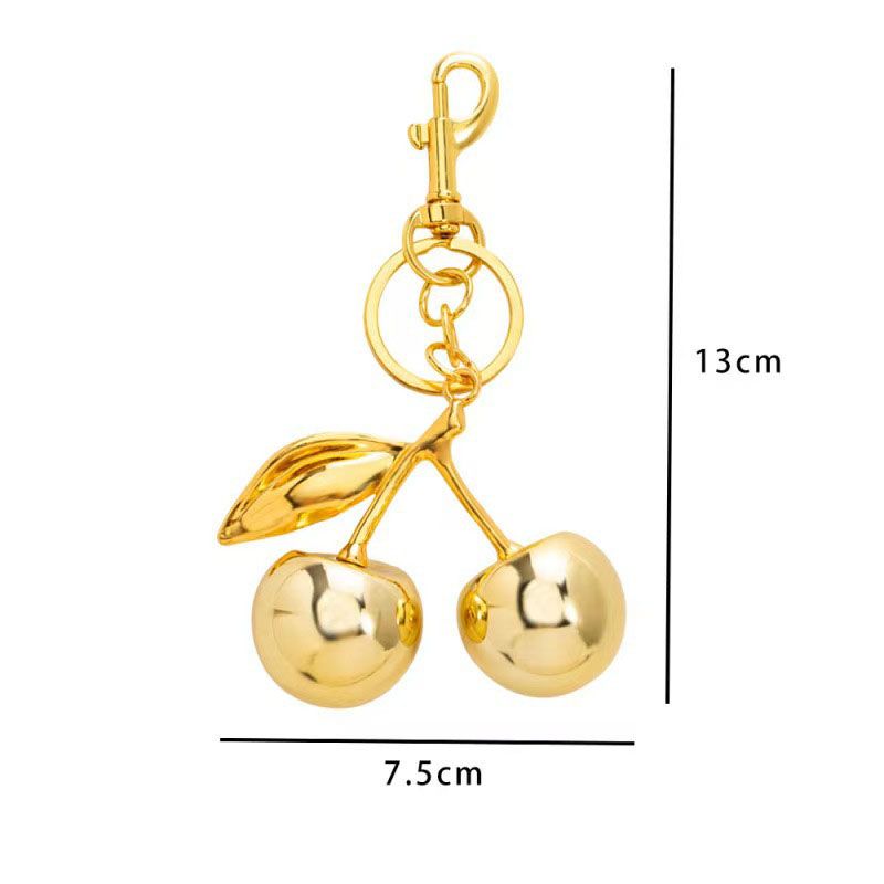 Golden Fashionable Cherry Keychain with Fruit Pendant for Handbags and Keys