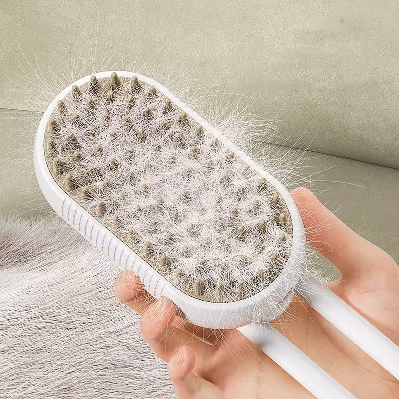 2 Pieces Khaki Pet Electric Spray Massage Comb for Dogs and Cats 3-in-1 Steam view 4
