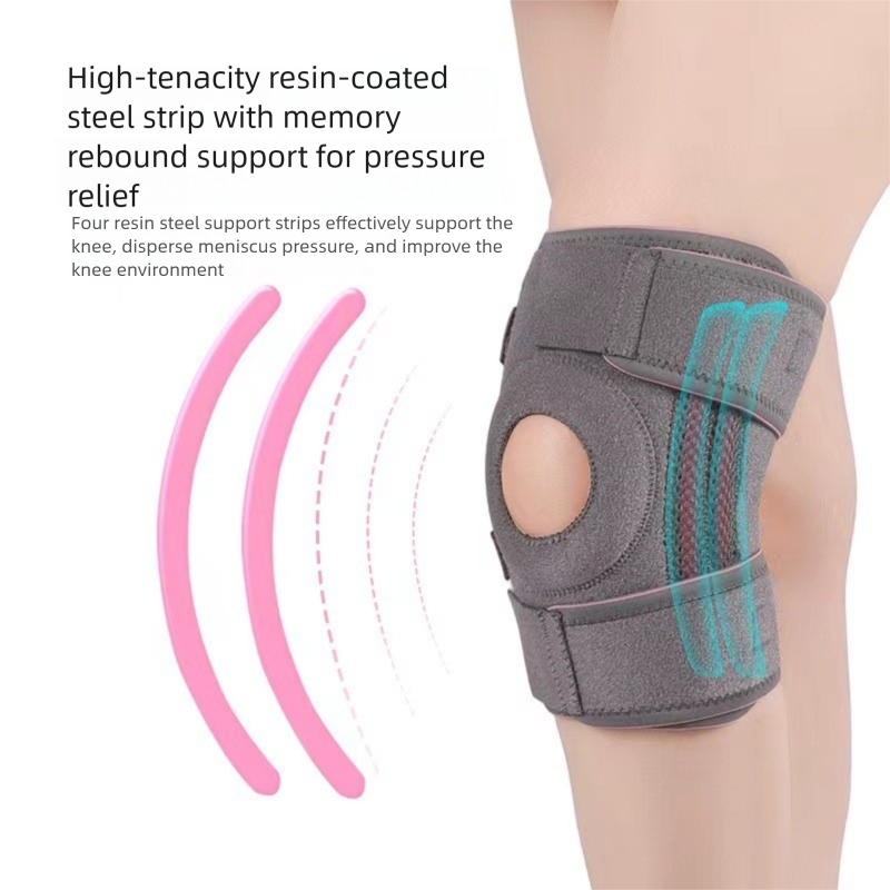Grayish pink Adjustable Open Patella Knee Brace with Spring Support and view 2