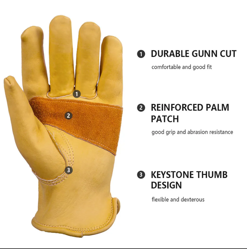Size L Golden Yellow Top-Grain Cowhide Protective Work Gloves view 4