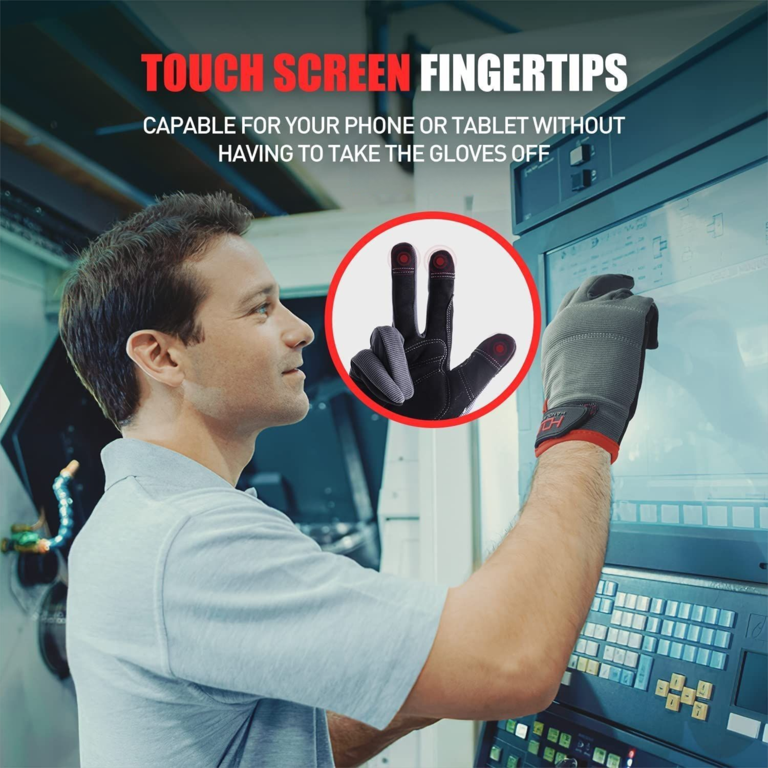 Size XL Touchscreen Work Gloves - Reinforced Padded Palm with Shock Absorption view 2