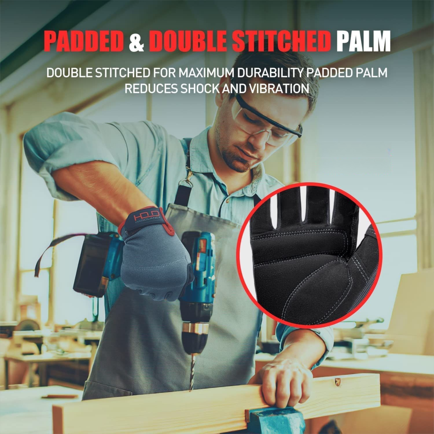 Size XL Touchscreen Work Gloves - Reinforced Padded Palm with Shock Absorption view 4