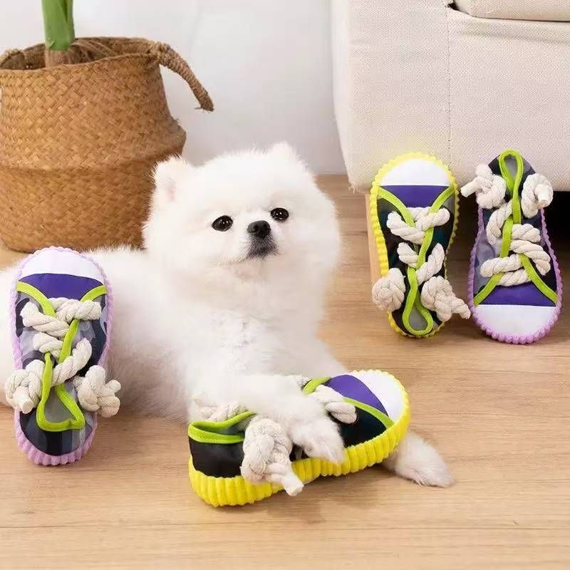 Purple Squeaky Canvas Shoe Dog Toy - Durable Realistic Sneaker Design for view 2