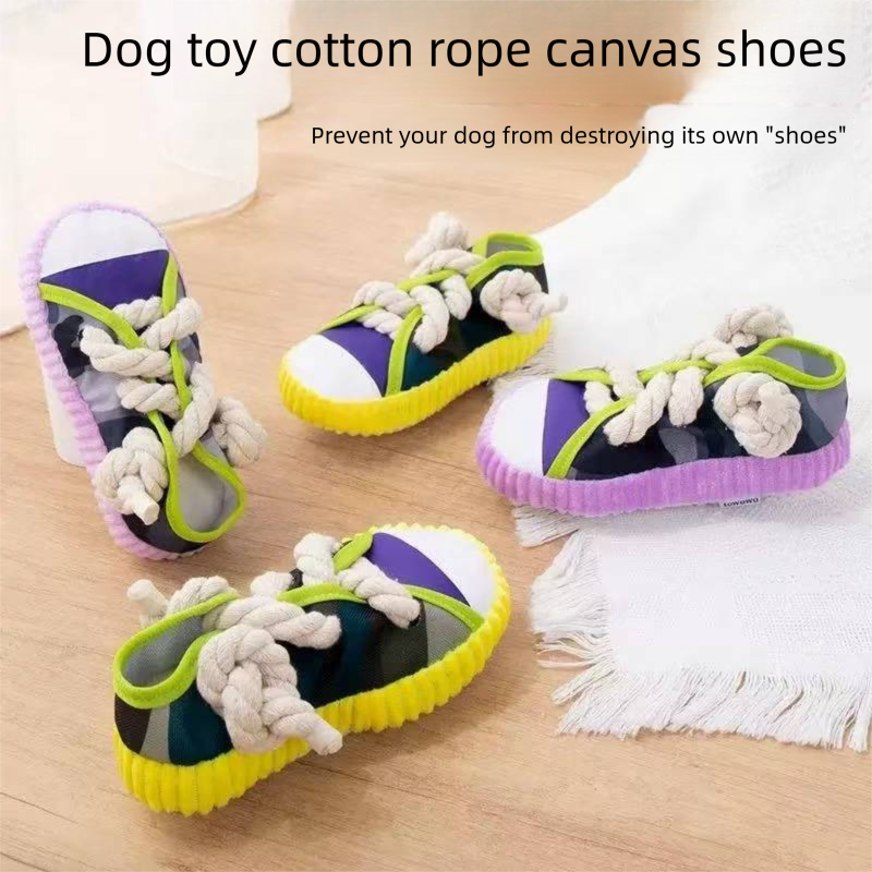 Purple Squeaky Canvas Shoe Dog Toy - Durable Realistic Sneaker Design for view 4