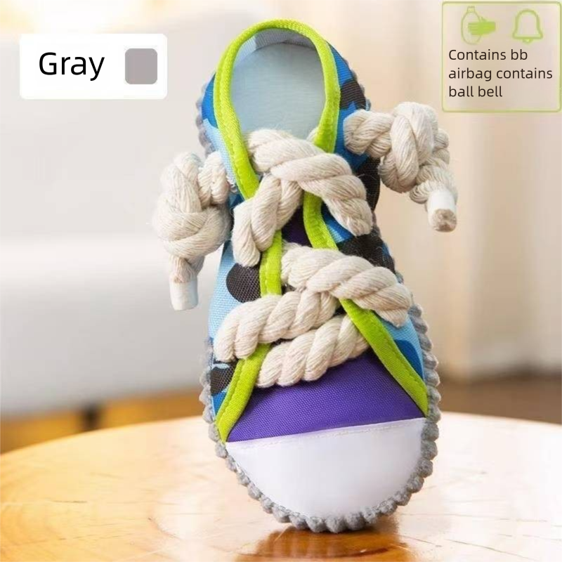 Grey Squeaky Canvas Shoe Dog Toy - Durable Realistic Sneaker Design for