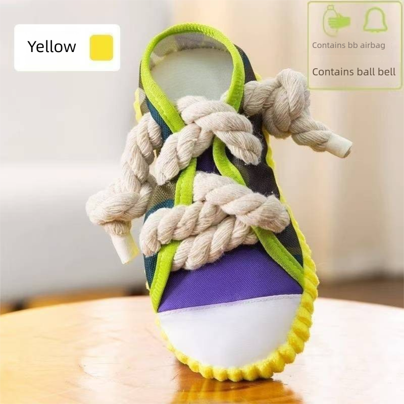 Yellow Squeaky Canvas Shoe Dog Toy - Durable Realistic Sneaker Design for