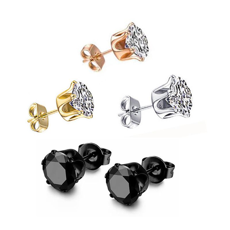 6-Pair Black Stainless Steel Stud Earring Set - Classic 6-Prong Crown Setting view 2