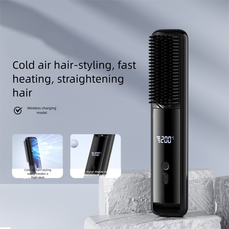 White Wireless Rechargeable Hair Straightener Brush with LCD Display - USB-C view 5