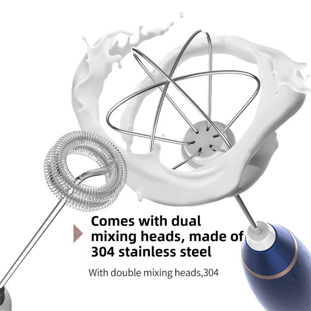 Wood Grain Wireless 3-Speed Milk Frother & Egg Whisk with Dual Mixing Heads & view 3