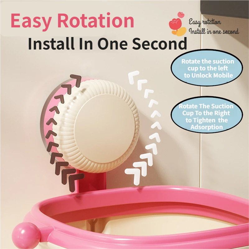 Cream Powder Cute Suction Cup Wall-Mounted Trash Bin with Bag Press Ring and view 3