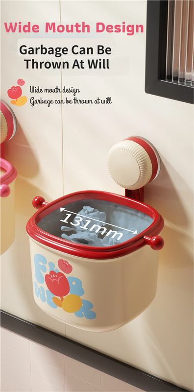 2-Pack Cream Red & Cream Powder Cute Suction Cup Wall-Mounted Trash Bin with view 5