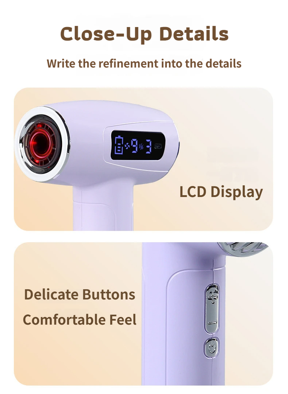 Beige Cordless Ionic Constant Heated Hair Dryer with LCD Display & 9 Wind view 3
