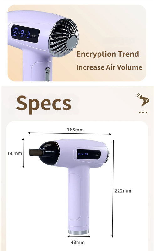 Purple Cordless Ionic Constant Heated Hair Dryer with LCD Display & 9 Wind view 4