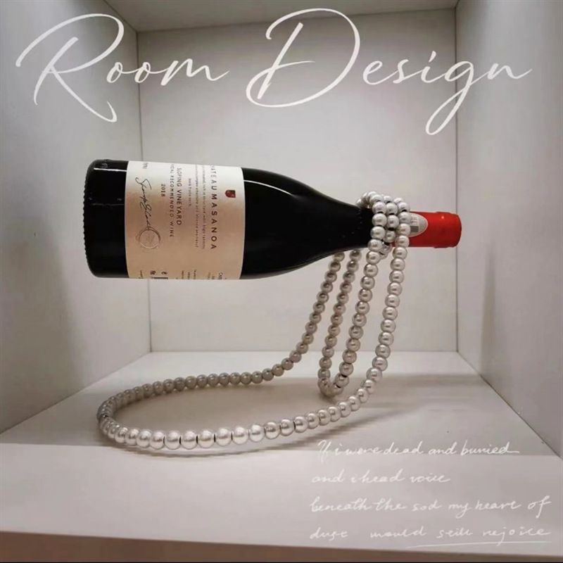 White Luxury Pearl Floating Wine Rack - Creative Gravity-Defying Wine Bottle view 2