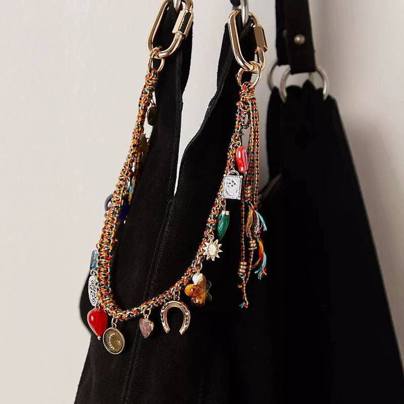 #3541 Bohemian Vintage Ceramic Keychain Bag Charm - Multi-Layered Handcrafted