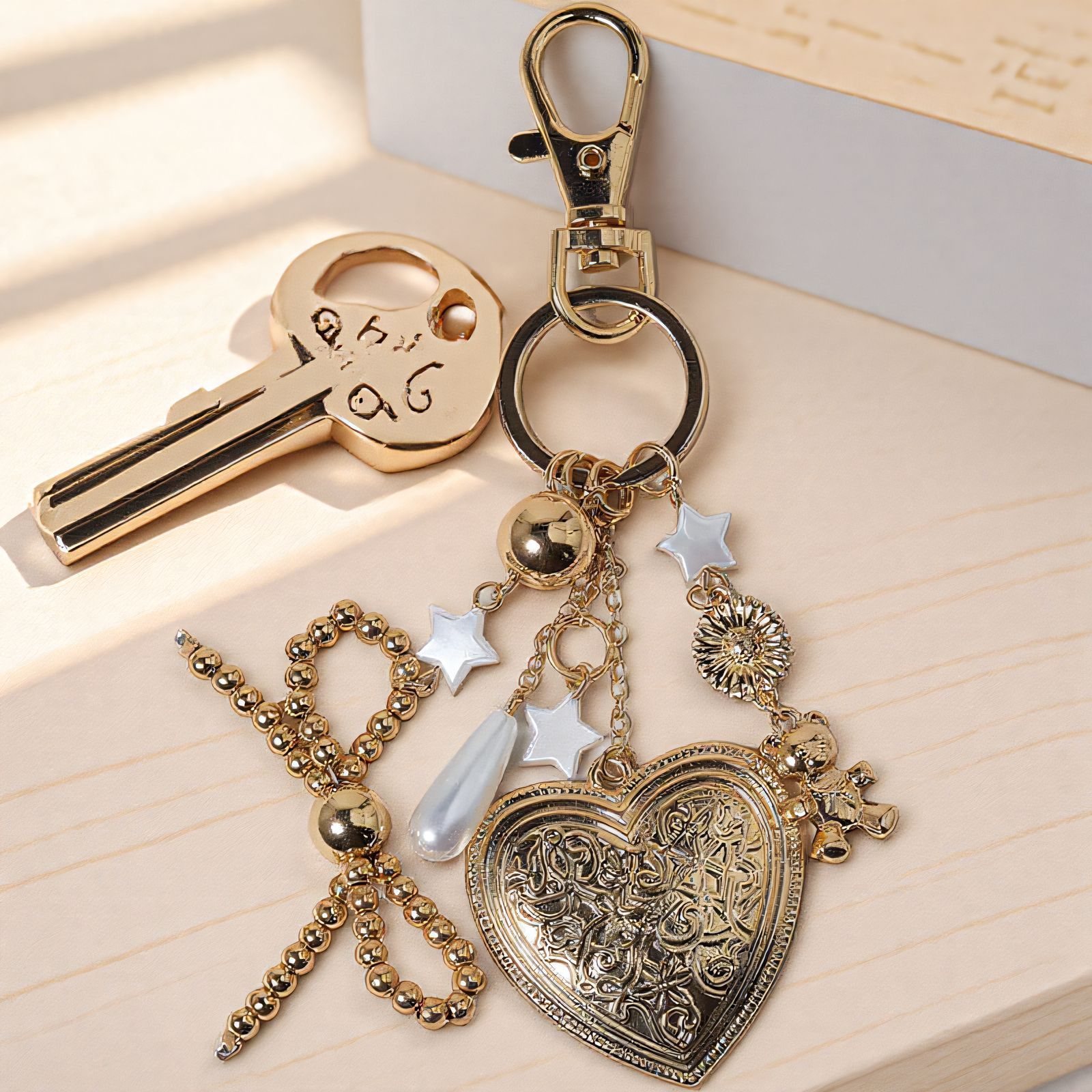 #3544 Bohemian Vintage Metal Keychain Bag Charm - Handcrafted Lucky Ethnic Bag view 2