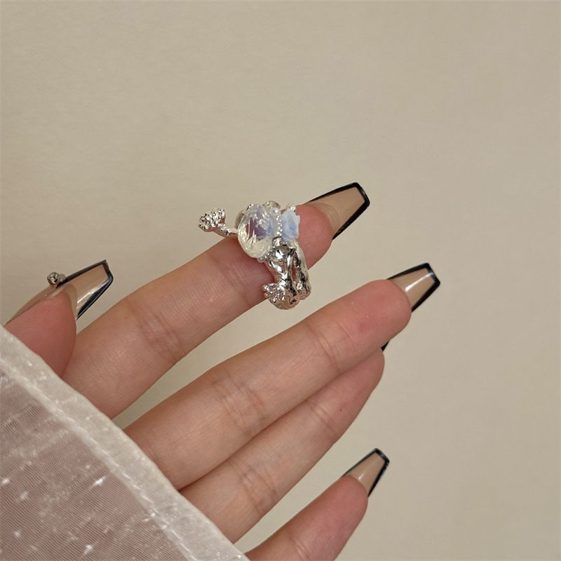 Vintage Camellia Handmade Enamel Wide Metal Ring A with Zirconia Accents — image 1