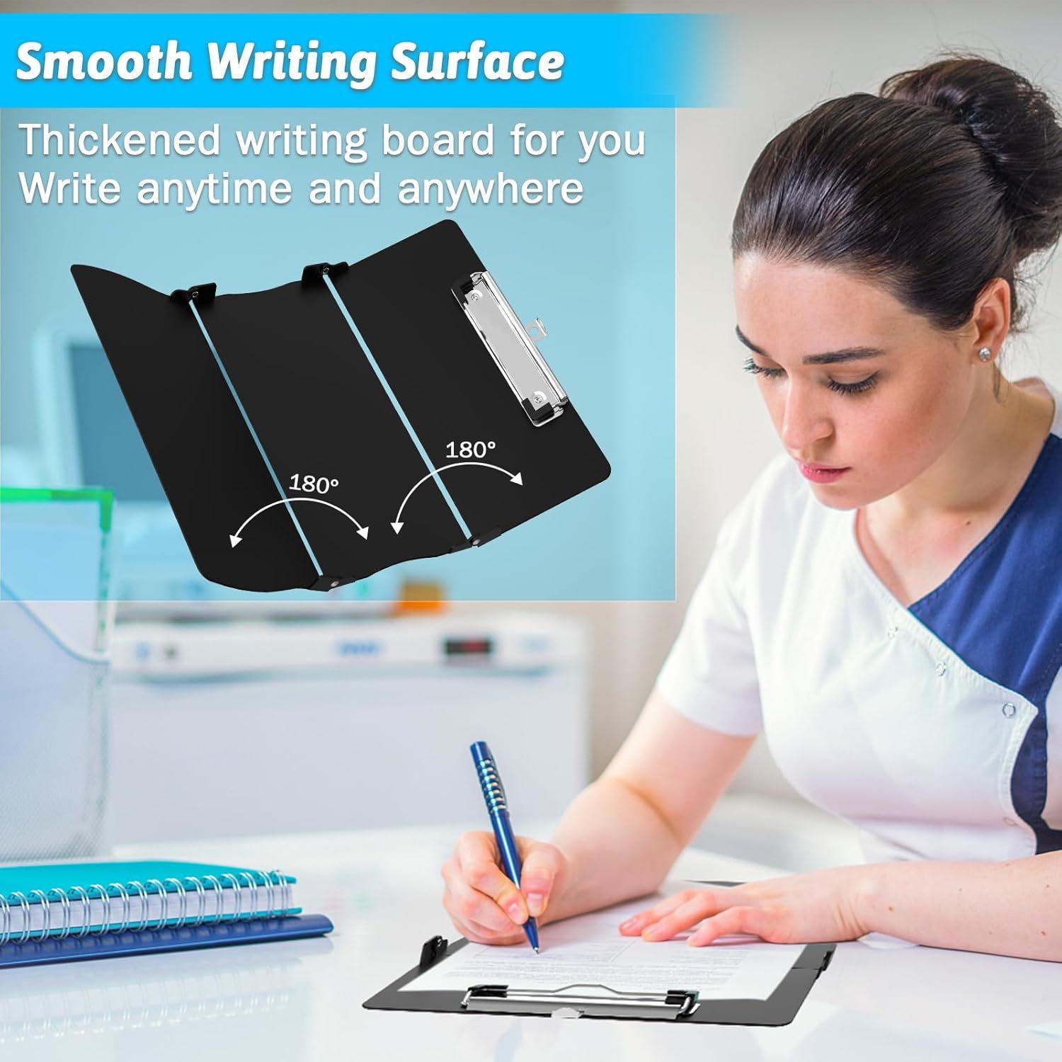 Black Waterproof Aluminum Tri-Fold Nursing Clipboard with Pen Slot view 5