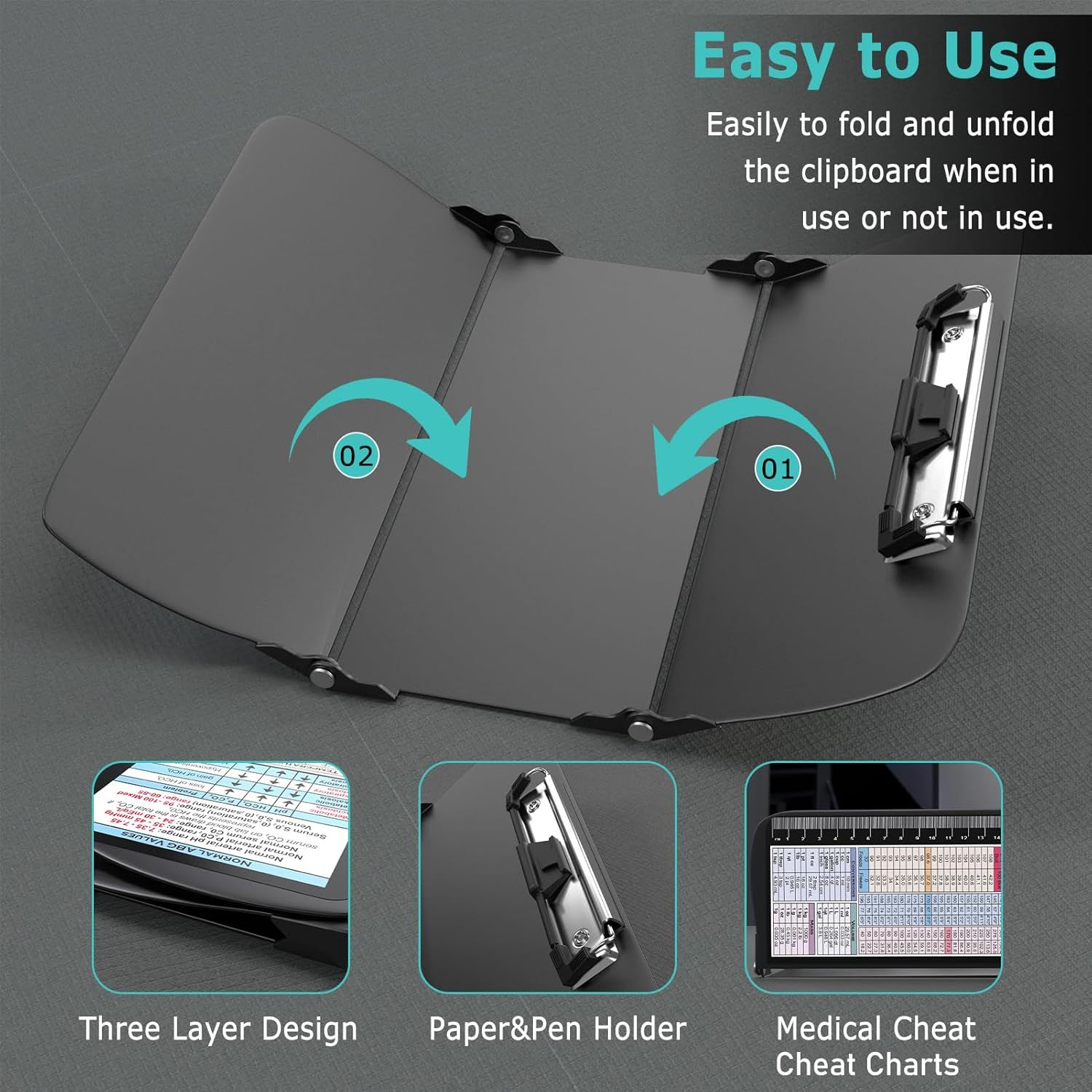 Green Waterproof Aluminum Tri-Fold Nursing Clipboard with Pen Slot view 4