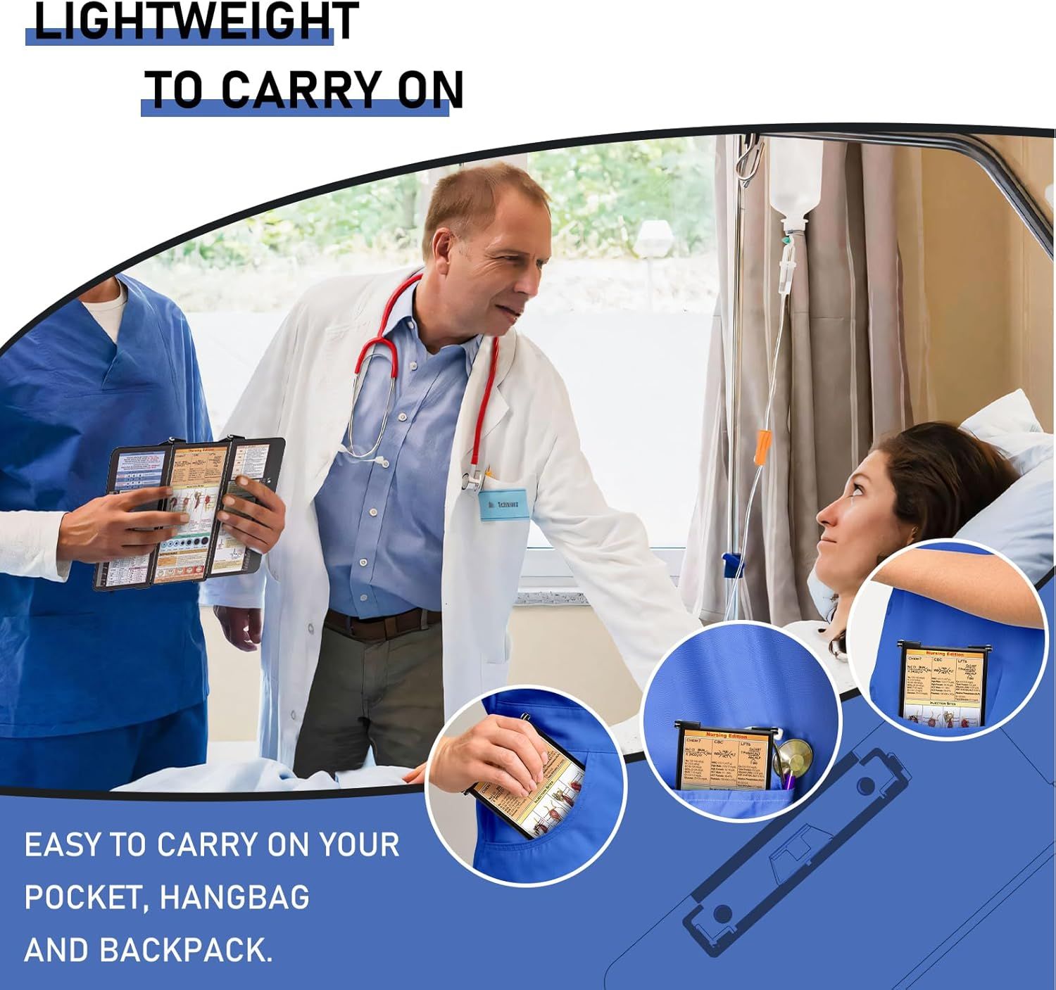 Blue Waterproof Aluminum Tri-Fold Nursing Clipboard with Pen Slot view 4