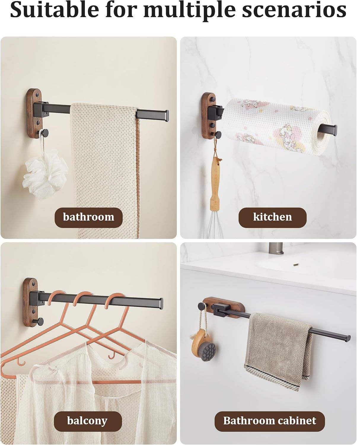 23CM Moisture Aluminum Folding Towel Rack Integrated Bottom Hook - 90° Folding view 6