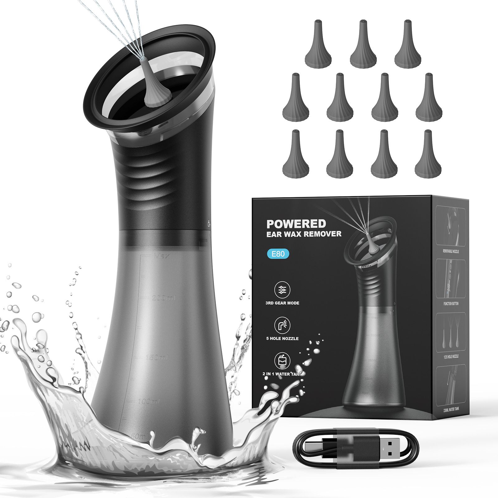 E80 Professional Electric Ear Irrigation and Ear Wax Removal Kit - Type-C Charging