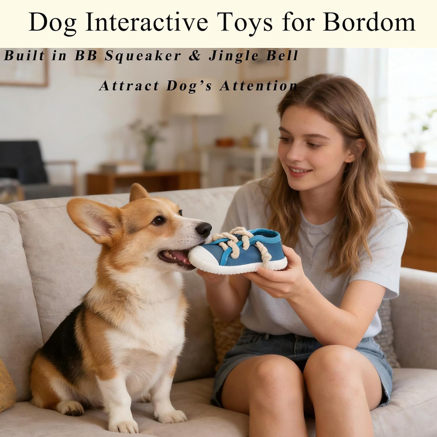 3-Pack Bite Resistant Slipper Interactive Dog Toy Built in BB Squeaky & Bell view 4