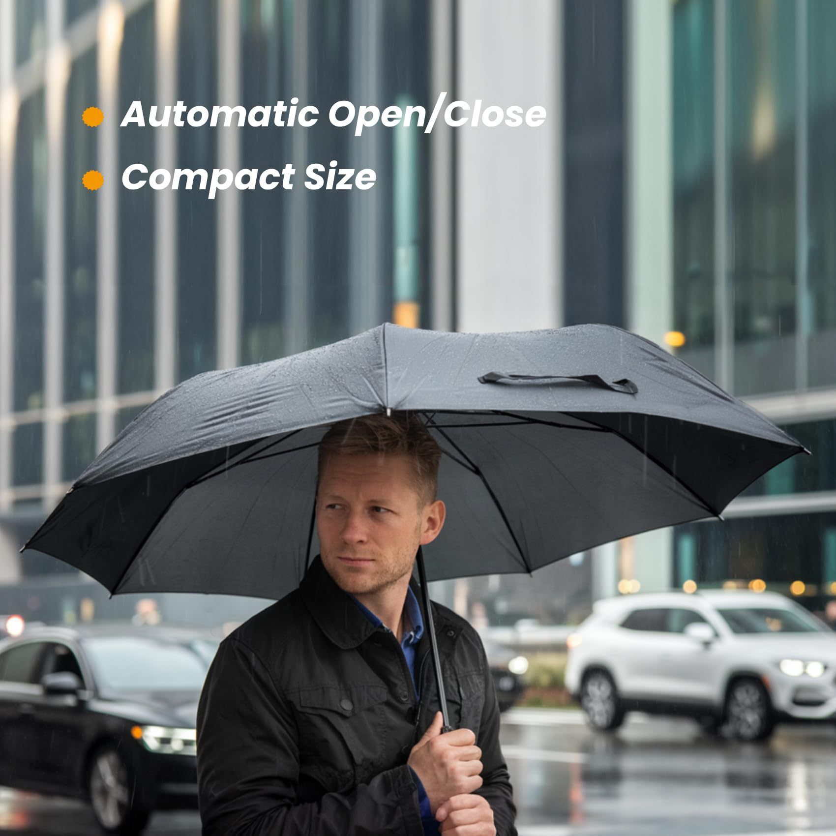 Coffee 97CM Large Folding Automatic Travel Umbrella with 8 Reinforced view 3