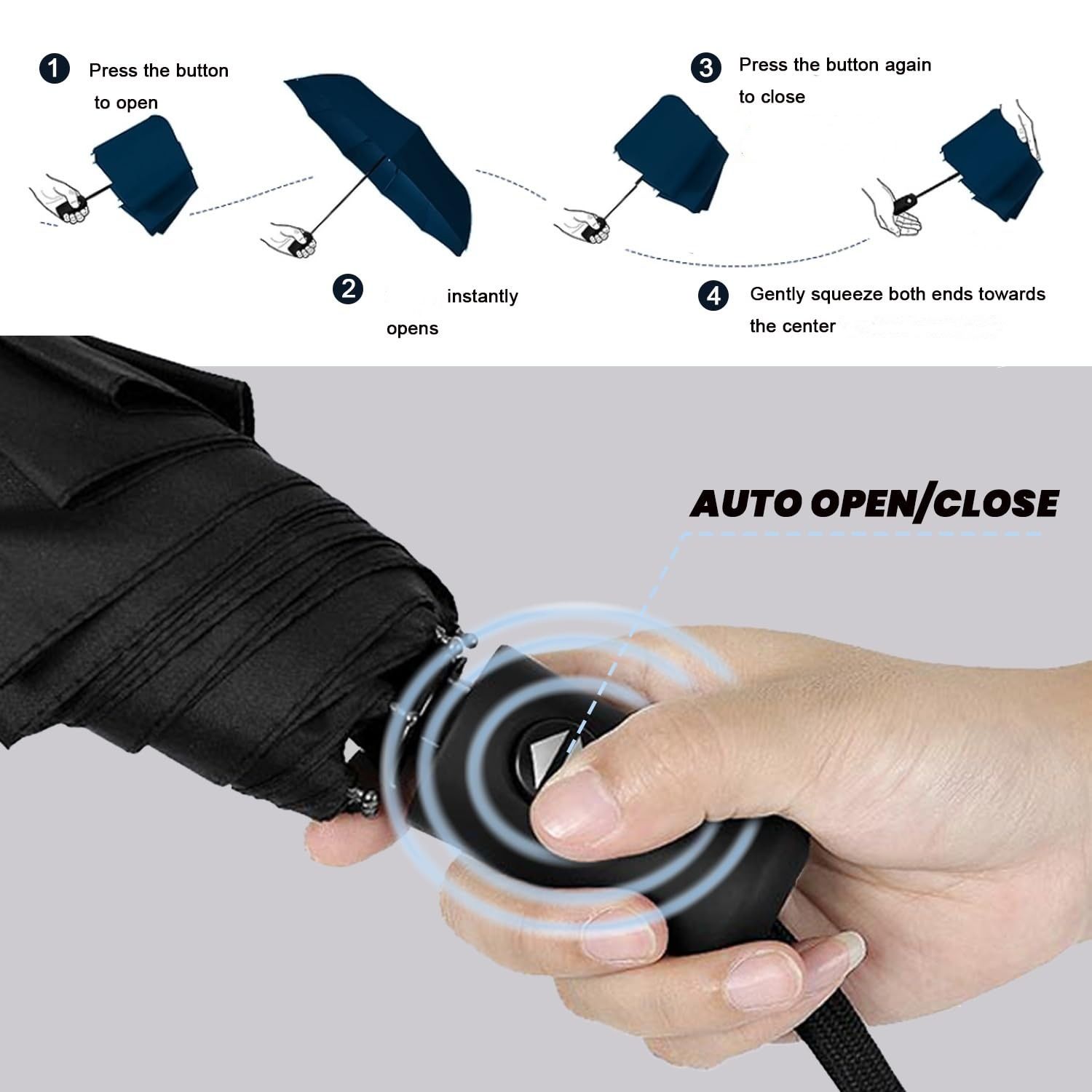 Purple 97CM Large Folding Automatic Travel Umbrella with 8 Reinforced view 2