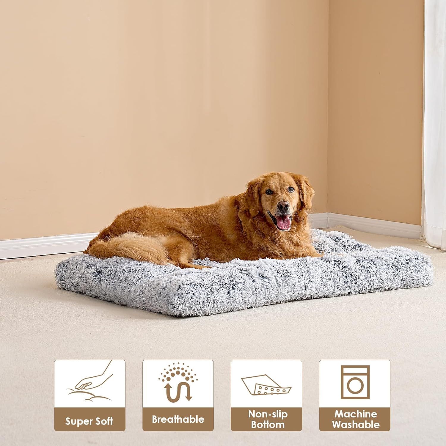 110 x 75 CM Winter Long Plush Dog Bed for Large Dogs - 10CM Thickened Fluffy view 3
