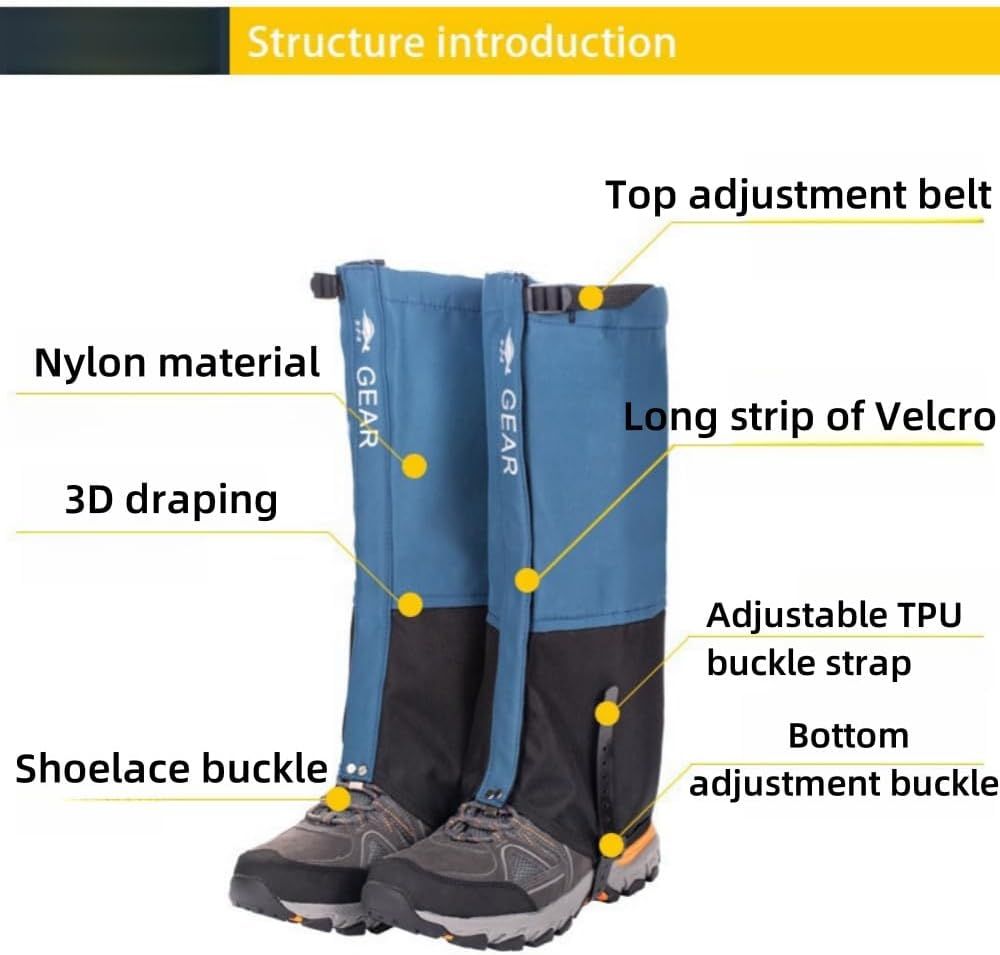 Black Breathable Nylon Waterproof Hiking Leg Gaiters and Snow Boot Gaiters view 4