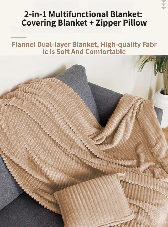 2-in-1 Dark Grey Soft Ribbed Flannel Travel Blanket view 2