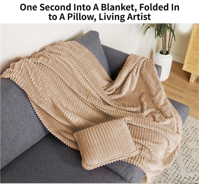 2-in-1 Dark Grey Soft Ribbed Flannel Travel Blanket view 4