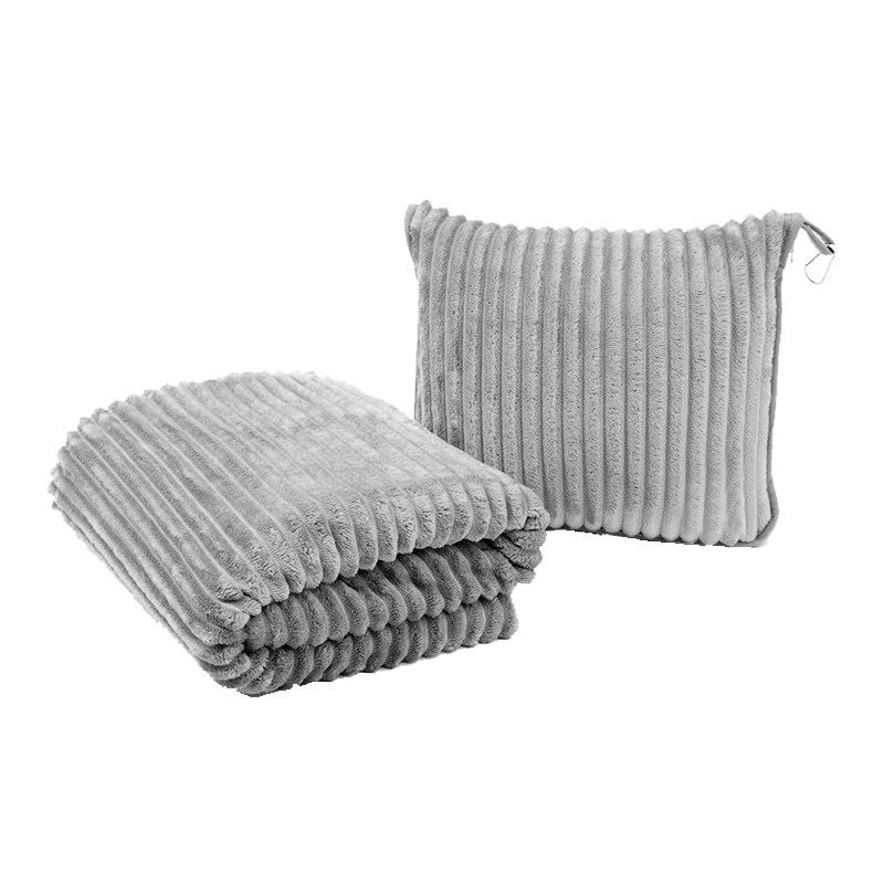 2-in-1 Light Grey Soft Ribbed Flannel Travel Blanket — image 1