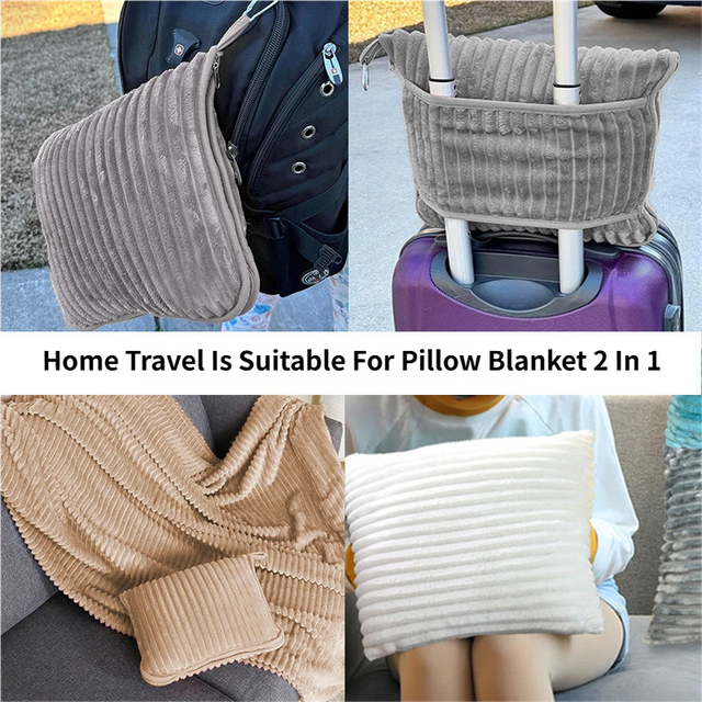 2-in-1 Pink Soft Ribbed Flannel Travel Blanket view 3