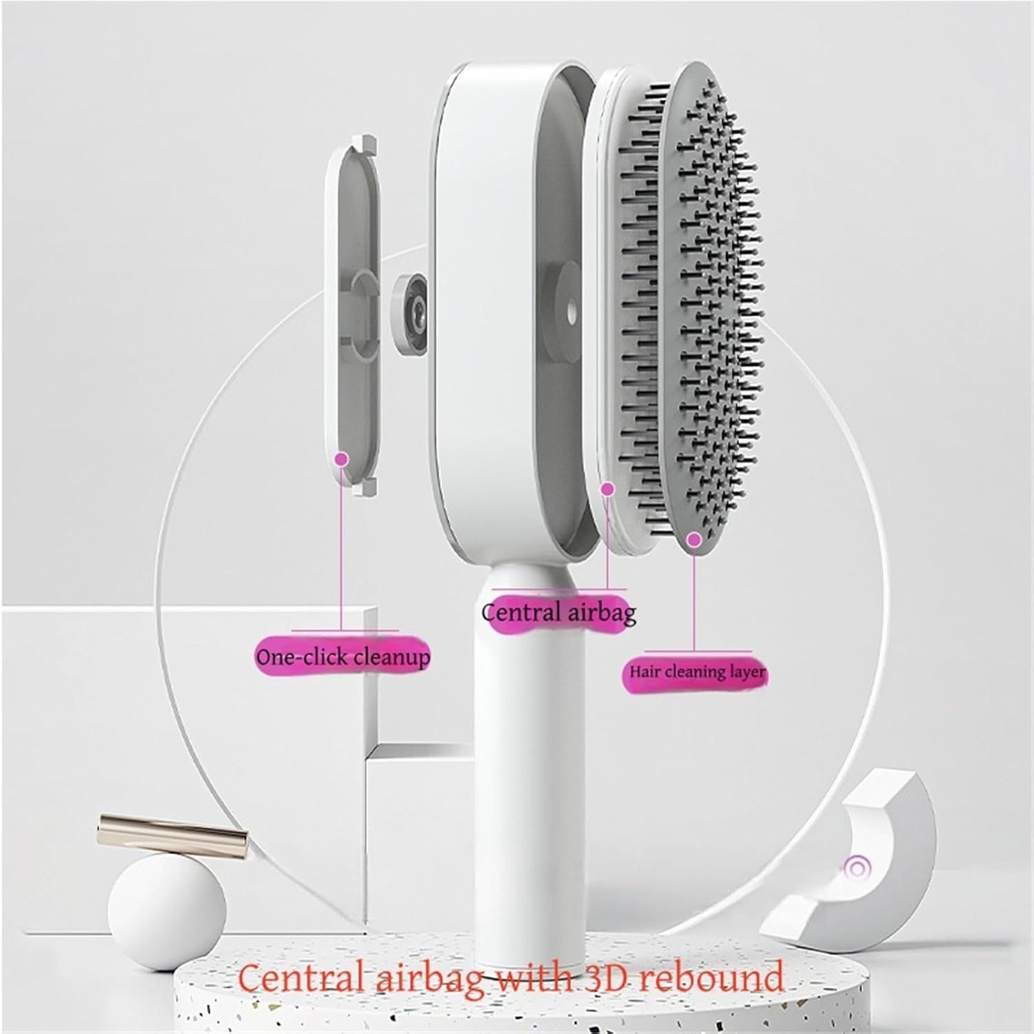 Black and Purple 3D Airbag Massage Self Cleaning Hair Brush with Base - for view 3