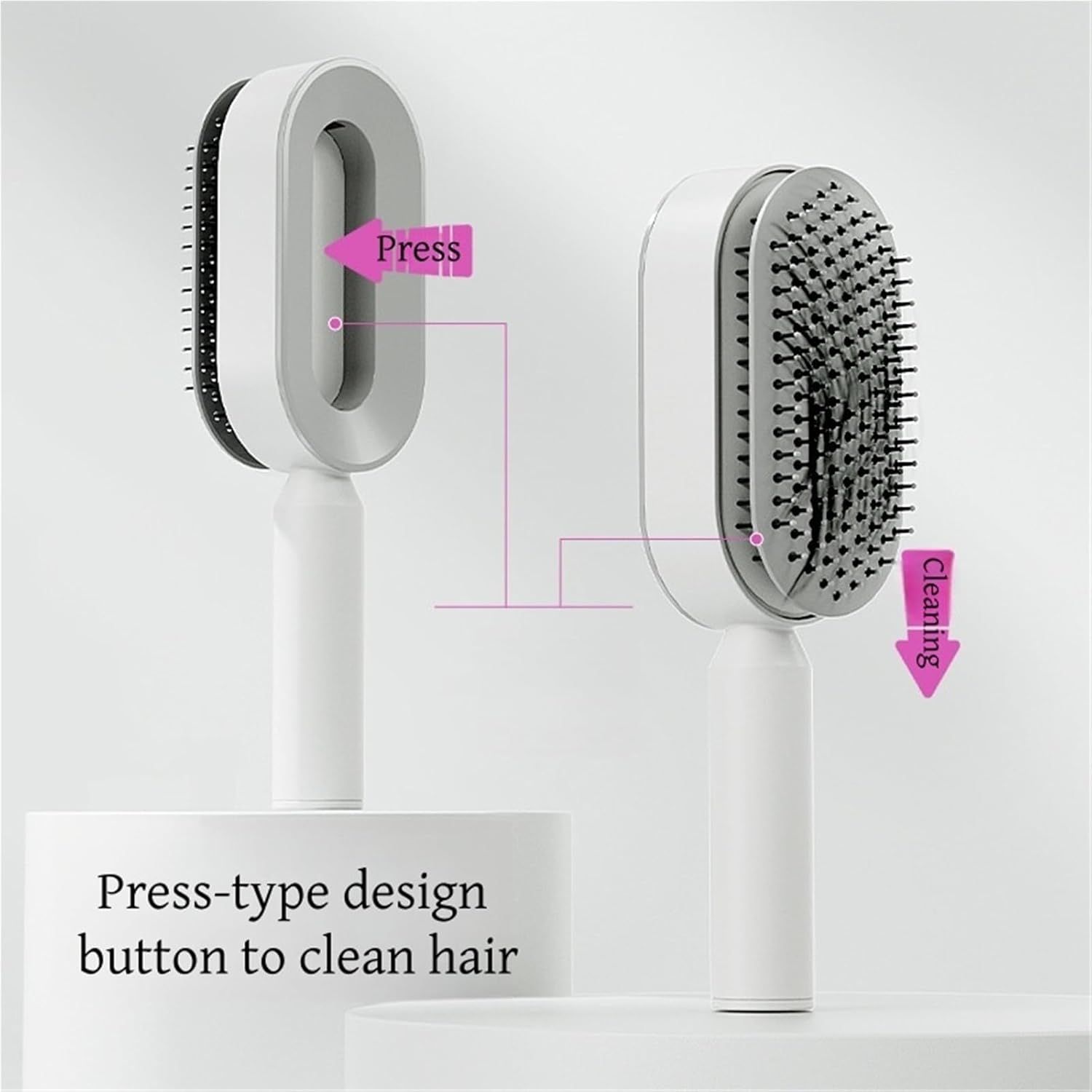 Black and Purple 3D Airbag Massage Self Cleaning Hair Brush with Base - for view 4