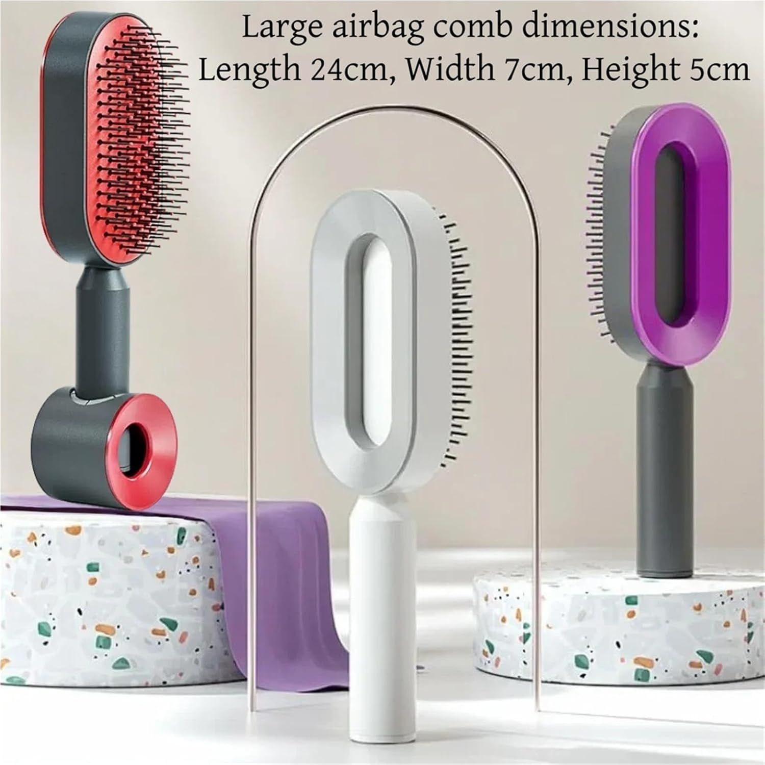 Black and Purple 3D Airbag Massage Self Cleaning Hair Brush with Base - for view 6